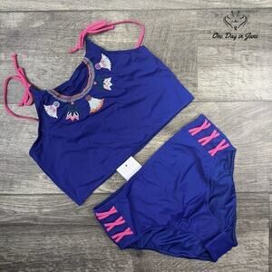 Heart and Harmony High Neck Embroidered Bikini Swimsuit Size 16